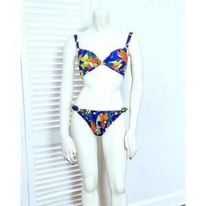 1960s Deadstock Swimsuit: Neon Floral Low Rise Bikini, Vintage Two Piece Bathing